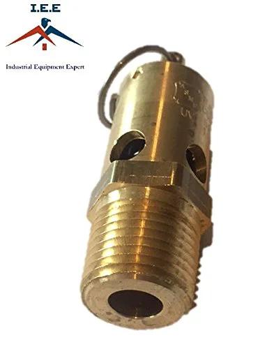 Brass 1/2 in NPT air compressor safety relief valve, 150 PSI, tank pop-off, Amazon brand.
