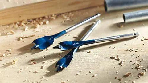 Daredevil Standard Spade Bit 1 Inch By 6 Inch For Quick Drilling And Clean Holes With Full Cone Threaded Tip Contoured Paddle shown on wood