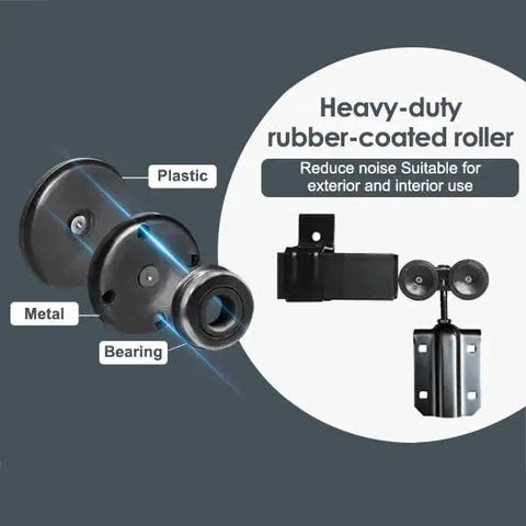Heavy Duty Exterior Sliding Door Roller Hanger Kit, 2 Pack, 300 Lb Capacity, showing nylon coated wheels and L guides