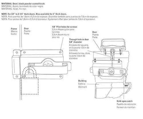 Diagram of Heavy Duty Swinging Door Latch For Interior And Exterior Use With WeatherGuard Protection In Black Auto Latch