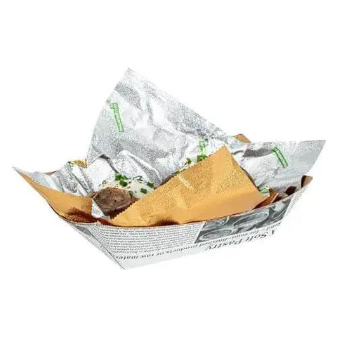 Gold Embossed Pop-Up Foil Sheets 10.8 X 9 Inch interfolded greaseproof and freezable oven ready aluminum foil papers in a basket