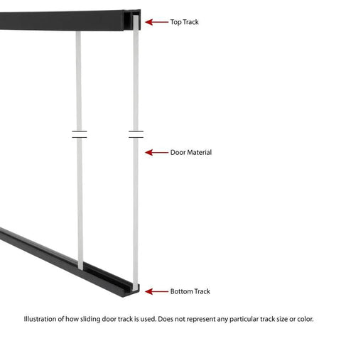 Diagram showing 1/4 Inch Panel Sliding Door Track Kit With 48 Inch White Plastic Upper And Lower Tracks Pack Of 2 USA Made All Inclusive System