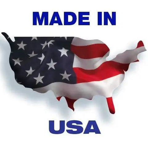 Illustration of USA map with flag pattern, text 'Made in USA' above and below