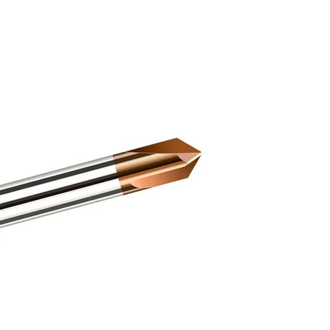 Carbide Chamfer End Mill 90 Degree With One Quarter Inch Shank Two Inch Overall Length Tisin Coated 3 Flute V Groove Cutter