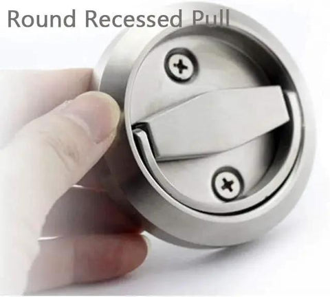 Front view of Round Recessed Pull Handle For Cabinets And Furniture 2.91 Inch By 0.55 Inch Concealed Brushed Stainless Steel Door Knob