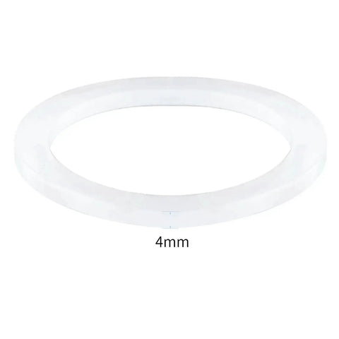Stovetop Espresso Maker Replacement Gasket Seals And Stainless Filter Screen For 12 Cup Moka Pot Includes Two FDA Grade Silicone Gaskets And One Stainless Steel Filter Dishwasher Safe Silver Finish shown flat.