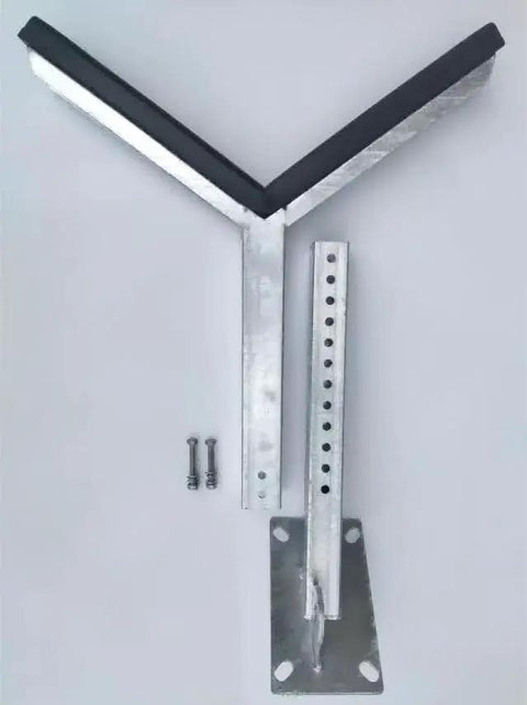Bow rest catcher assembly for boat trailer, galvanized steel with rubber-covered V-arm, adjustable post, base plate
