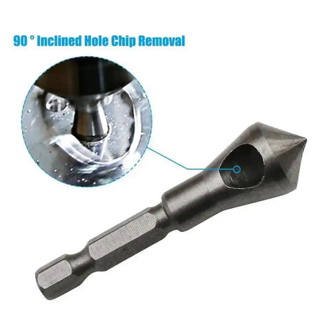 Chamfer Bit Set 3 Piece With A One Quarter Inch Hex Shank Countersink Deburring Bits For Metal Wood And Plastic Razor Sharp Edges