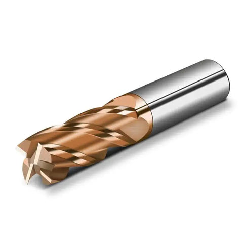 Pro Grade Solid Carbide End Mills Set For Steel Machining, TISIN Coated Tungsten Carbide CNC Milling Bit, close-up view.