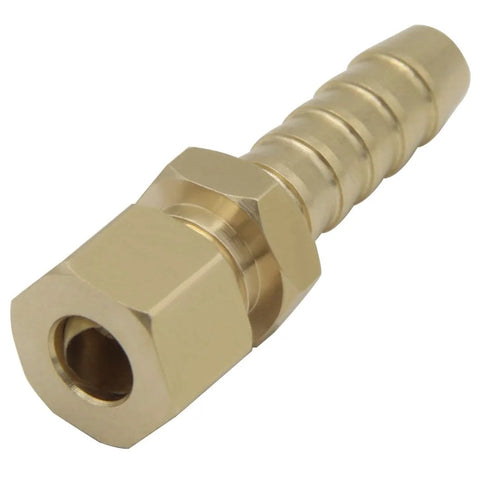 Brass compression fitting 5/16 in tube to 5/16 in hose barb with hex nut for transmission cooler fuel line