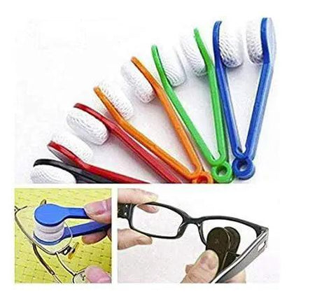 Assorted Mini Microfiber Eyeglasses Cleaning Brush Clips For Dust Smudges On Glasses, showing various colors and usage examples.