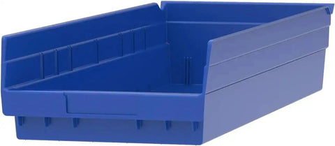 Heavy Duty Plastic Shelf Bins 24-Inch By 8-Inch By 4-Inch In Blue, 6 Pack, perfect for garage and closet organization.