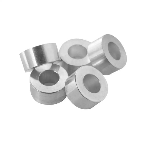 One Inch Aluminum Spacer For Fast No Fuss Mounts With Half Inch Inner Diameter Round Standoff Unthreaded Bushing Plain Finish Fits Half Inch Bolts Or M12 Hardware Choose Your Length Five Pack Ideal For DIY Projects And Quick Installations. Image shows five unthreaded aluminum spacers in plain finish with visible inner diameter.