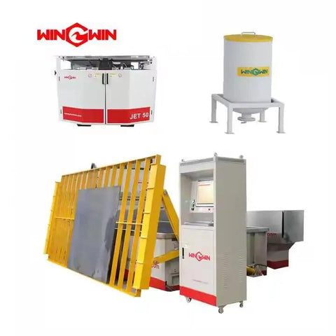 Industrial waterjet cutting machine components, including a control unit, holding rack, and mixing tank, for efficient operations.