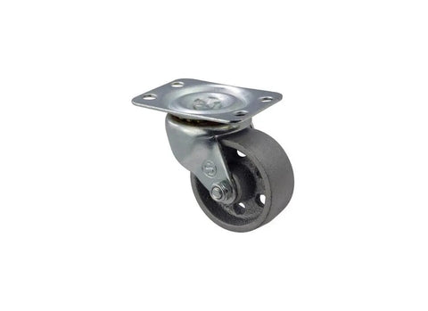 2 Inch Cast Iron Swivel Plate Caster with Silver Wheel and Heavy Duty Ball Bearing Mount 125 lb Load Capacity