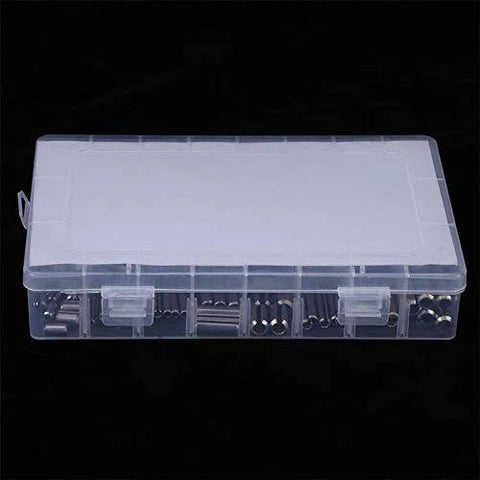 Clear box containing 280 Piece Stainless Steel Slotted Spring Pin Kit With Box Pro Grade Dowel Tension Roll Pins In Silver Finish