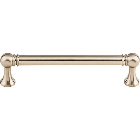 Front view of Top Knobs Serene Kara Pull 5-1/16 Inch Center To Center Brushed Satin Nickel Finish, sleek cabinet hardware.