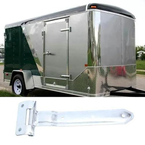 12 Inch Metal Offset Bent Strap Trailer Door Hinge For Side Doors And RVs Universal Fit with trailer shown