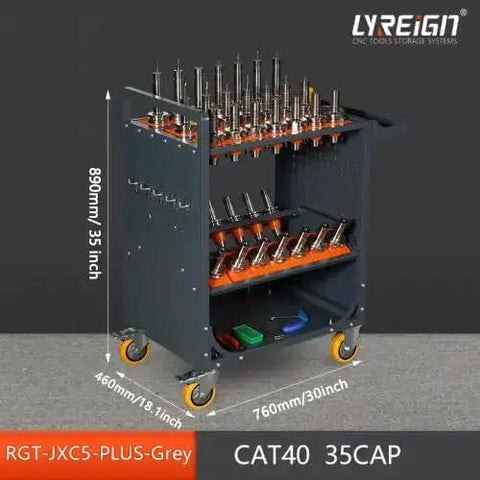 CAT40 Classic Mobile CNC Tool Storage Cart With Wheels, Pro Grade CNC Tool Holder Keeper, 35 Capacity, Antique Grey Finish
