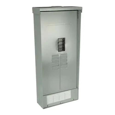Side view of Single 200 Amp Mobile Home Outdoor Load Center with Main Breaker, 1-Pole 16-Circuit NEMA 3R Galvanized Steel Enclosure