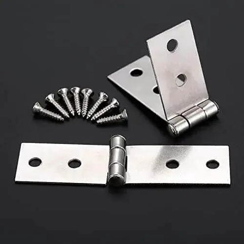 Two Pack Cabinet And Luggage Hinges With Screws, 74 By 20 Mm, 4 Holes, Zinc Alloy; durable hardware for vintage boxes or furniture.