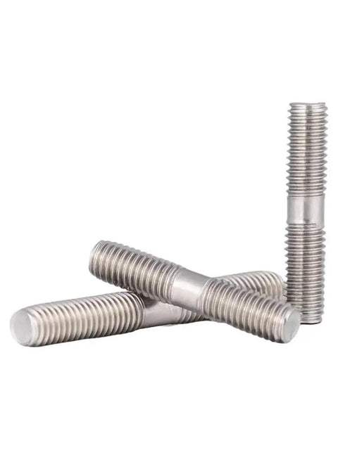 Stainless Steel Double End Threaded Stud Bolt UNC Headed Screws 3/8-16 X 55mm showing side and angled view.
