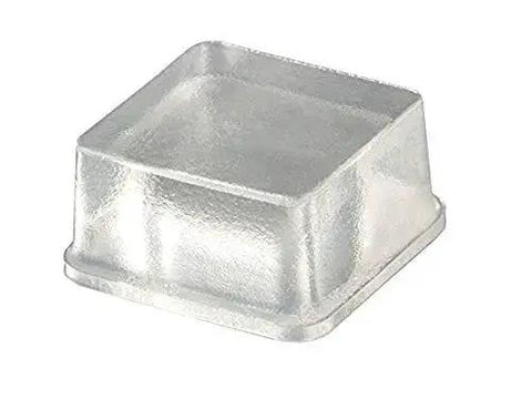 Close-up of a clear tall square self adhesive rubber foot pad, 0.78 inch wide by 0.38 inch high, for electronics and furniture.