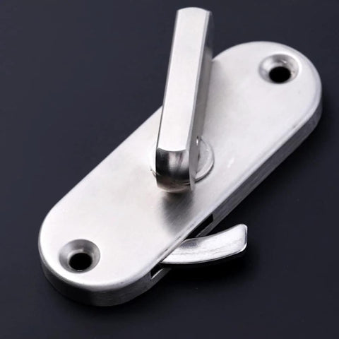 Heavy Duty Stainless Steel Sliding Door Lock Privacy Latch For Barn Doors, Easy To Install No Hassle, Durable Security Bolt, Countersunk Design For Stable, Scratch Free Installation, 304 Stainless Steel Construction, front view showing latch mechanism and holes for installation.