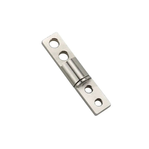 Silver 360-degree torque hinge with embedded circular rod, mounting plates with four screw holes.