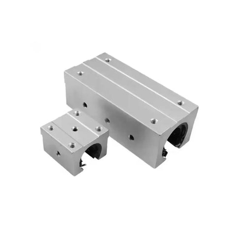 Beefed Up 12mm Linear Ball Bearing Block Kit For SBR Rails Compatible With SBR10UU SBR12UU SBR16UU SBR20UU SBR25UU shown in silver metal