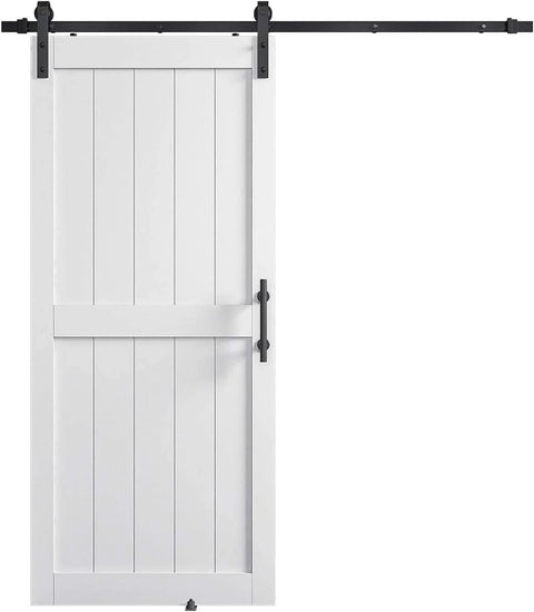 Front view of 36-Inch By 84-Inch MDF Sliding Barn Door With 6.6-Foot Hardware Kit And Handle, Solid White Door Slab
