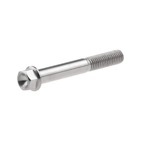 Titanium Grade 5 M8 Hex Flange Bolt with 14mm flange head and 1.25mm pitch, CNC machined, 6Al4V titanium for bikes and motorsports.