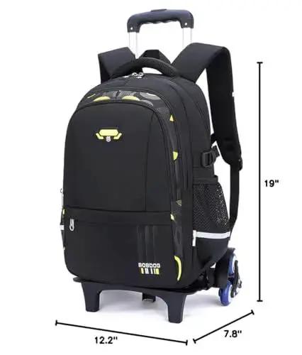 Durable Waterproof Rolling Backpack For Boys Ideal For Elementary And Middle School Students With Wheel Trolley And Removable Compartments