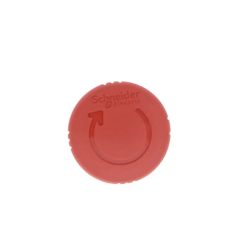 Top view of 40mm red mushroom Emergency Stop Push Button Head for Harmony X85 22mm with turn-to-release feature for machine control.