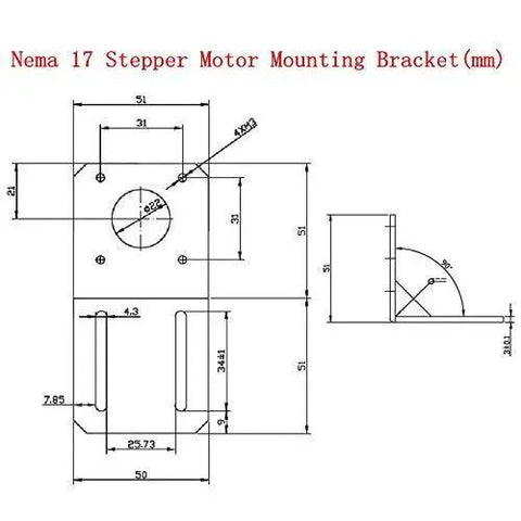 Technical diagram of 42mm Nema 17 Stepper Motor Mounting Bracket With M3 Screws Six Pack, showing precise slot hole measurements.