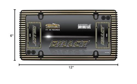 Billet License Plate Frame In Flat Black And Matte Gold With Zinc Die Cast Construction And Rubberized Coating Includes Fastener Caps