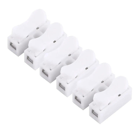 Front view of White 2 Pin Push Quick Wire Connector Set 5A 220V Spring Terminal Connectors for Motors, 100 Pack Easy Clip On