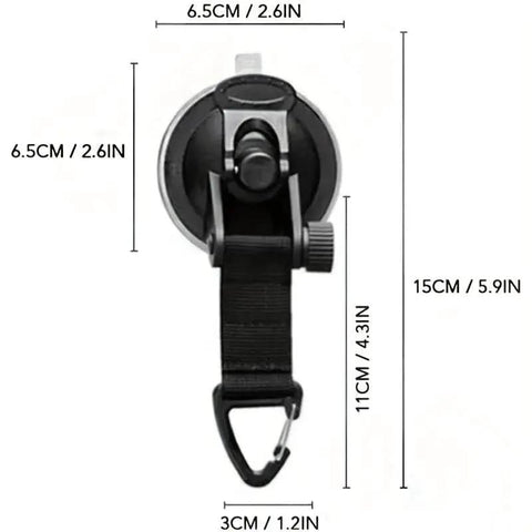 Front view of Universal Car Suction Cup Anchor With Securing Hook Reusable Heavy Duty Tie Down with dimensions labeled.
