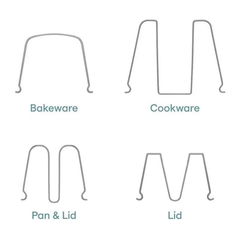 Four types of dividers for the StoreMore Adjustable Bakeware Rack With Steel Wires Seven Adjustable Dividers for organizing various kitchen items.