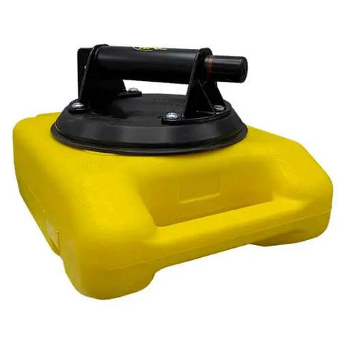 Heavy-Duty Workhorse 8 Inch Flat Vacuum Cup With ABS Handle for lifting glass, metal, wood, and stone, shown in yellow
