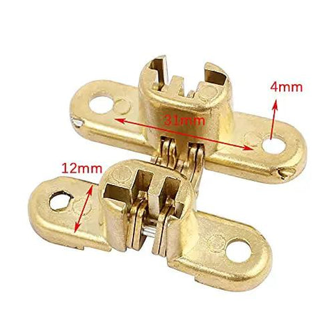 2Pcs Gold Cross Hinges Zinc Alloy Hidden Concealed Gate Hinges For Folding Doors Windows Cabinets And Furniture Durable