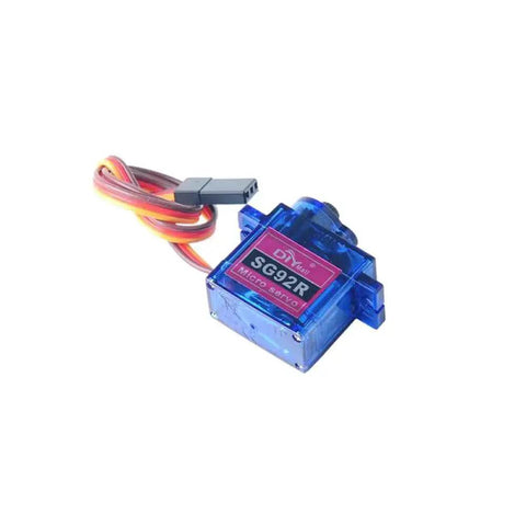 SG92R 9g micro servo motor, front view, blue translucent case, 360° continuous rotation, pack of 5