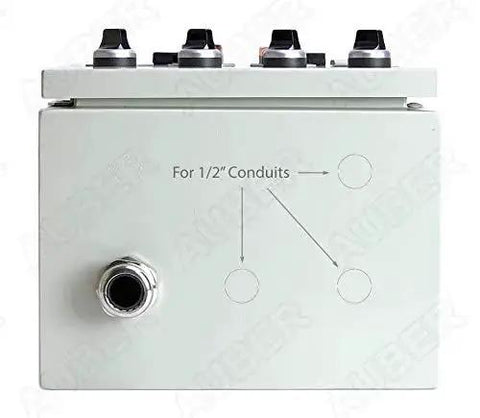 Heavy Duty Powder Coating Oven Control Panel Workhorse With Wall Mount Enclosure And Hangers front view with conduit markings