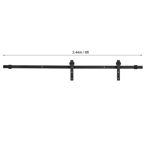 Heavy Duty Dual Deck Sliding Barn Door Kit With Silent Rollers And Track System For Interior Doors In Closet Wardrobe And Kitchen Carbon Steel Construction Two Point Four Four Meter Eight Foot Long Complete Installation Kit shown.