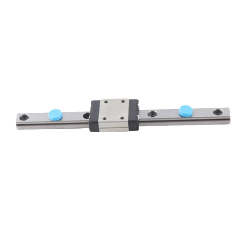 100mm linear rail guide with sliding block, metal rails and blue adjustment knobs