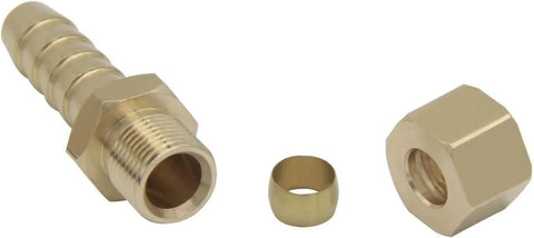 Brass compression fitting for 5/16 in tube OD to 5/16 in hose barb with nut and ferrule