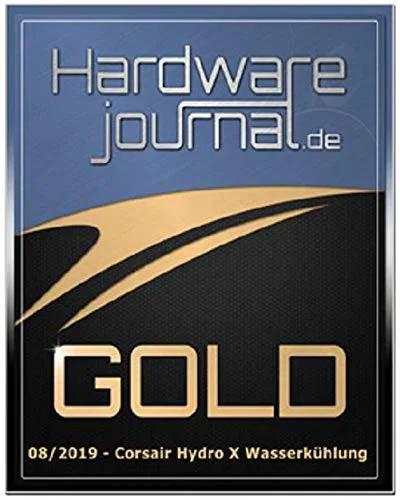 Hardware Journal Gold award badge for Corsair Hydro X Series from August 2019
