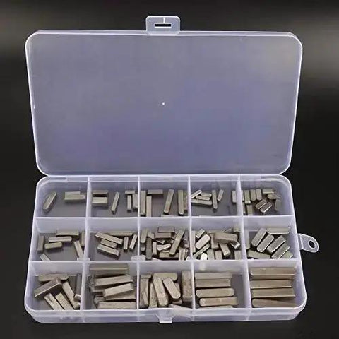 Feather Key Set 140 Pcs Round Ended Square Parallel Keys Kit With 3, 4, 5, 6 Mm Sizes in open storage box