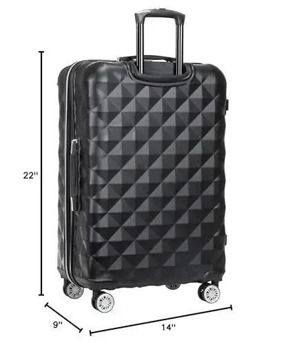Diamond Tower Collection Lightweight Hardside Luggage With Expandable Two Inch Space Eight Wheel Spinner Travel Case In Durable Diamond Textured Exterior Black 28 Inch Checked Suitcase For Effortless No Fuss Airport Glide side view showing 22 inch height.
