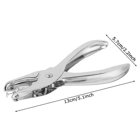 6mm Metal Single Hole Punch For A4 Paper Handheld Manual Punch shown with dimensions in centimeters and inches.